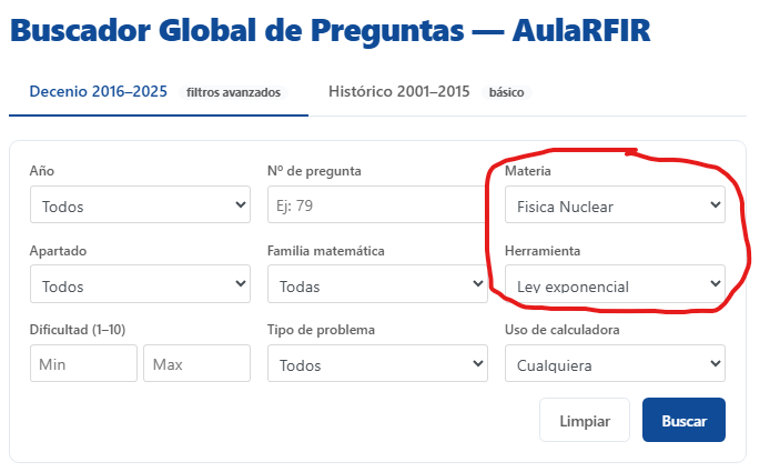 Buscador Global del Banco Estratégico — filtros combinables por materia y herramienta matemática