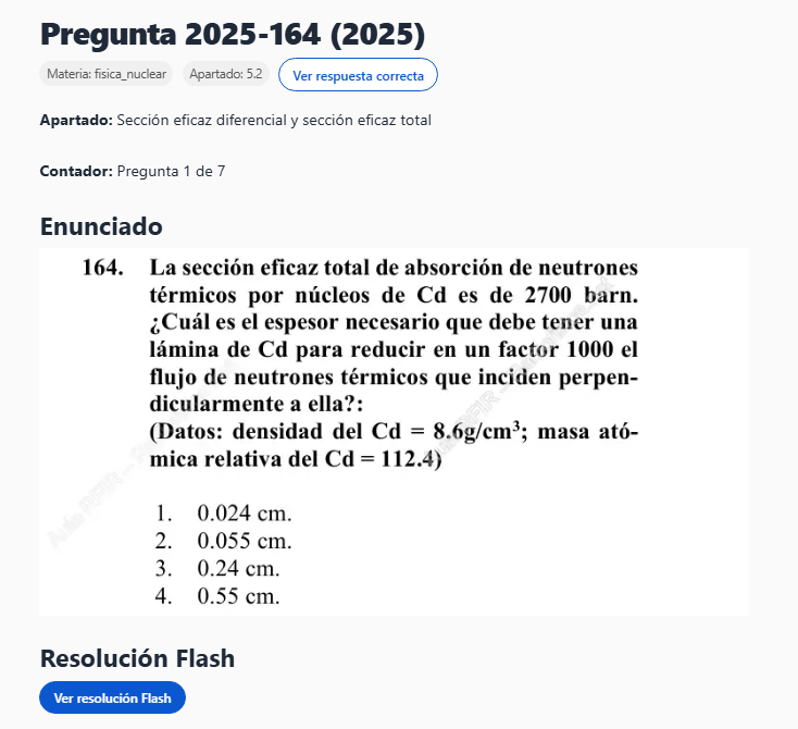 Pregunta 2025-164 sobre absorción de neutrones por Cd