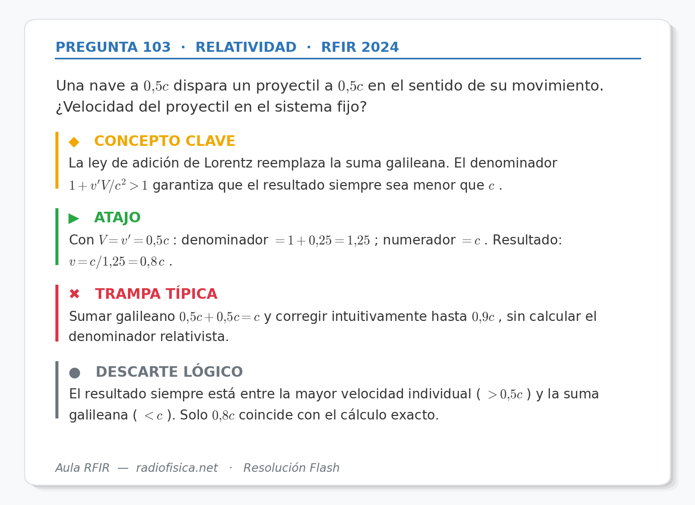 Flash pregunta 103 · Relatividad · RFIR 2024