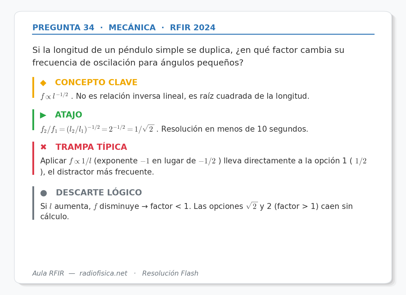 Flash pregunta 34 · Mecánica · RFIR 2024